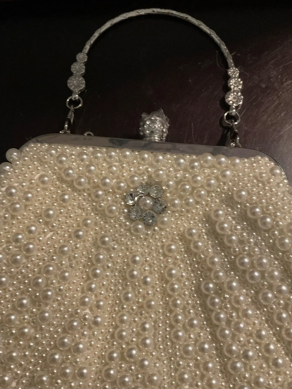 Nicole Miller Pearl-Embellished Ivory Clutch